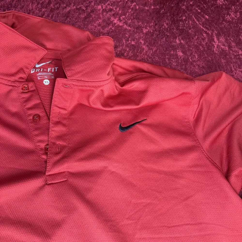 Nike Golf Dri-Fit Men's Red Short Sleeve Polo Golf Shirt‎ XL 3D Logo
